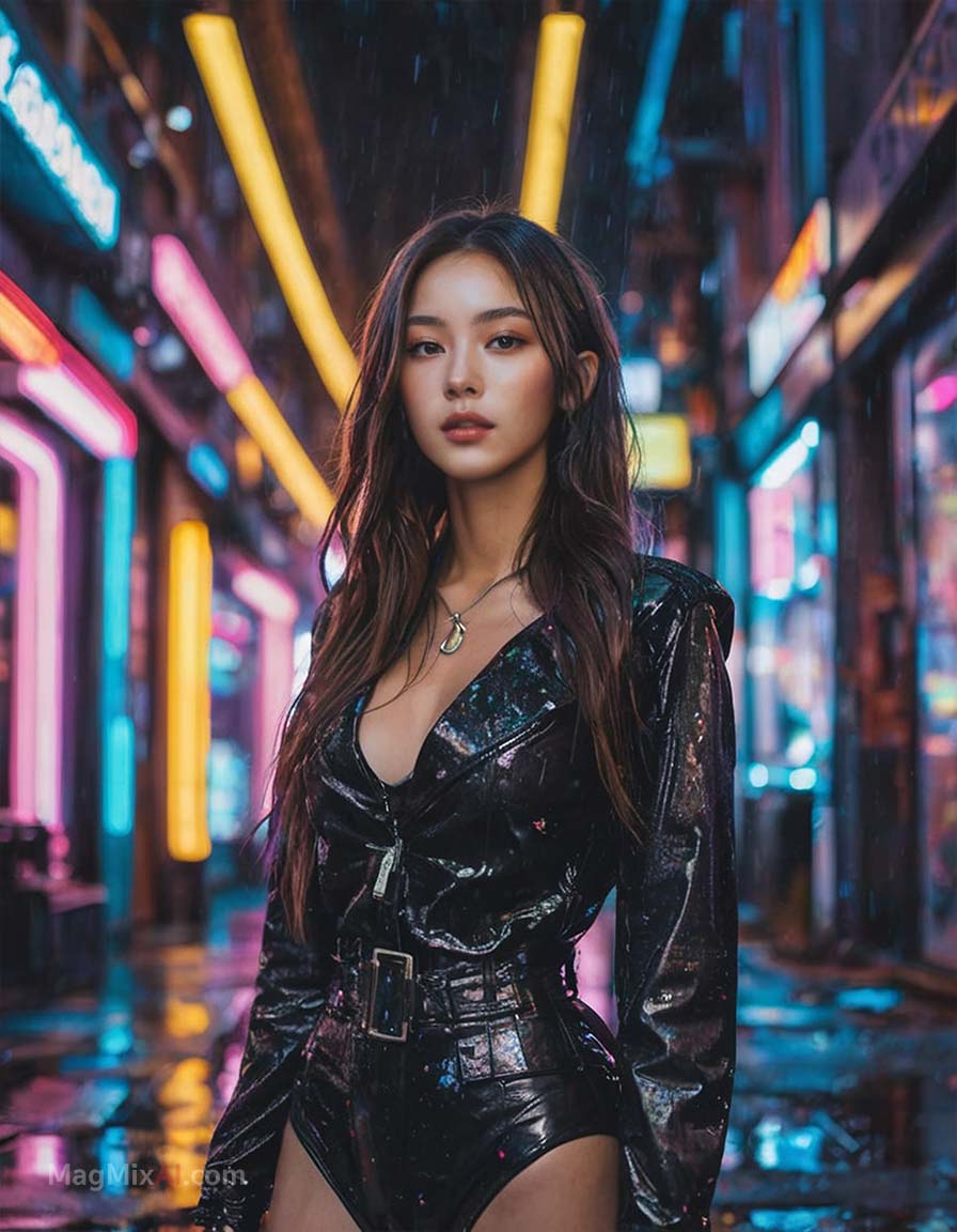 Neon-lit alleyway