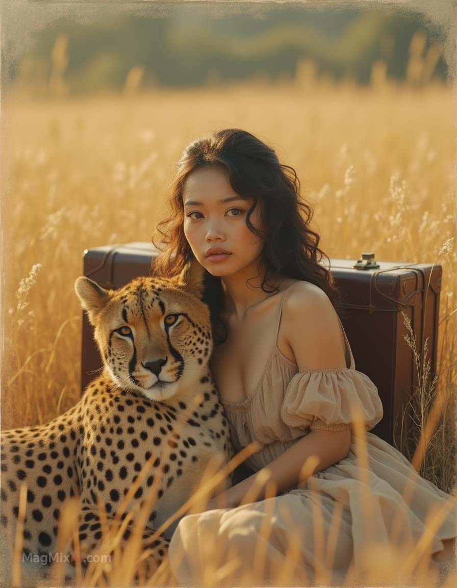 Girl and cheetah
