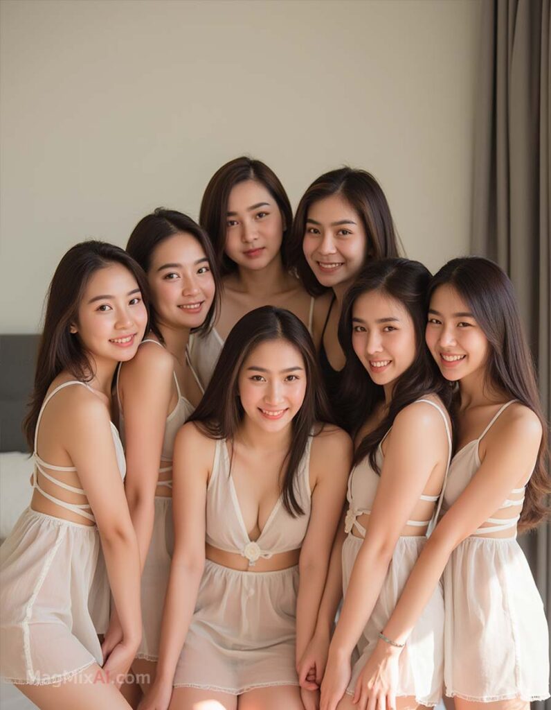 A group portrait of Six young Thai women