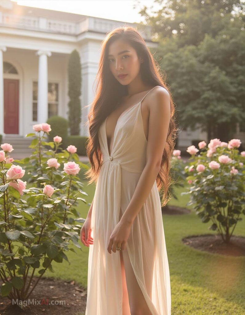 pose in rose garden