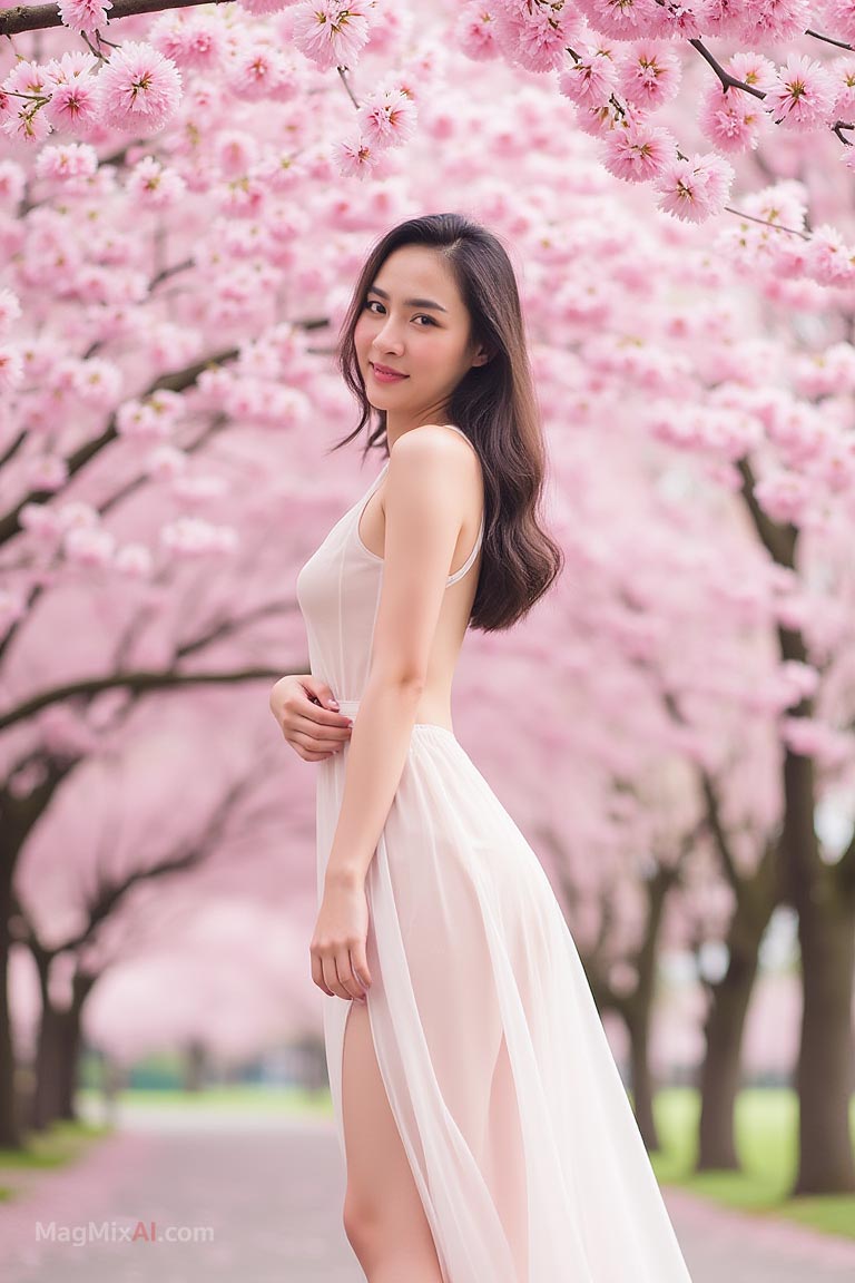 Blooming pink cherry blossoms